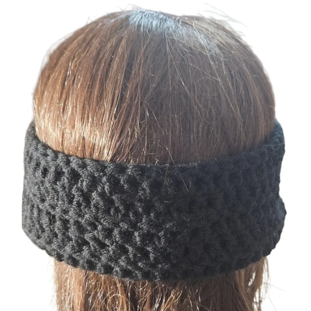 Hand Crafted 3 in 1 Hair accessory Black Crochet ear warmer Handmade headband